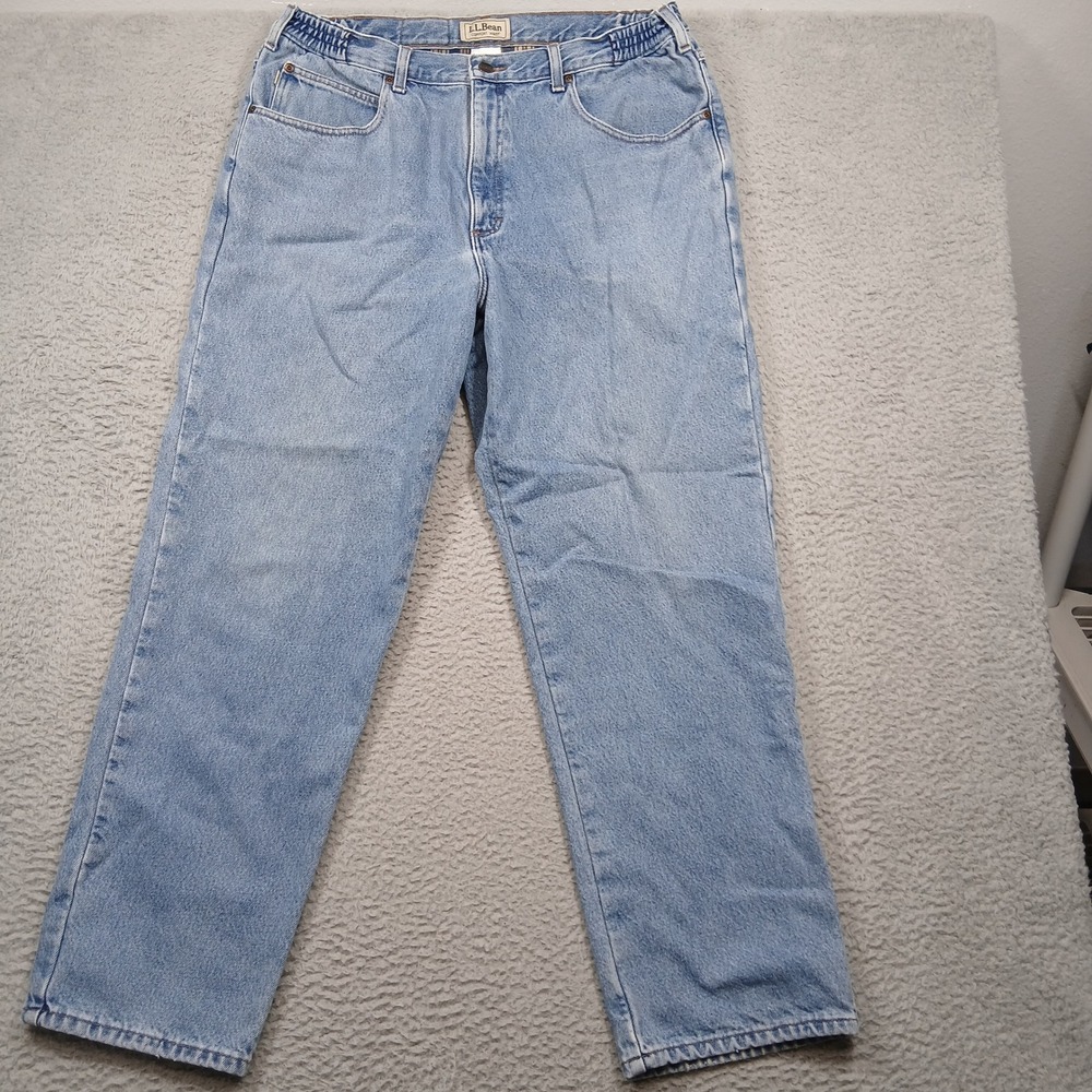 L.L. Bean Comfort Waist Flannel Lined Jeans Men's 38x32 Blue Denim Warm Cotton